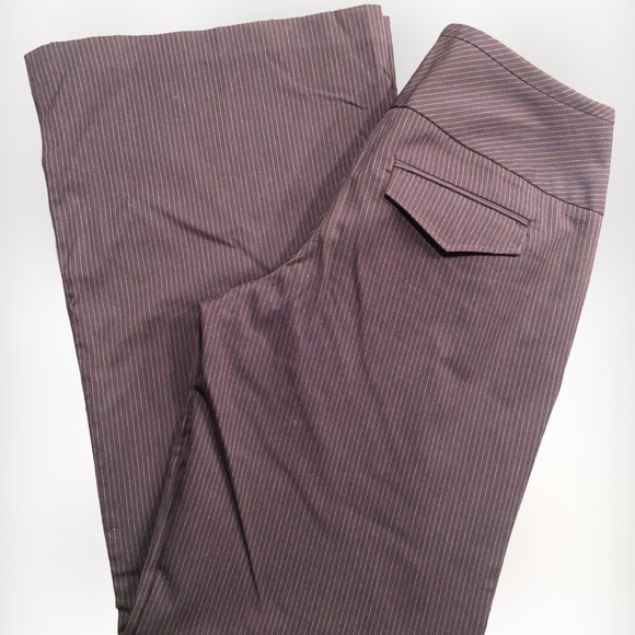 STUDIO Y Brown Pinstripe Professional Dress Wide Leg Pant, Flat Front & Pockets - Picture 5 of 6